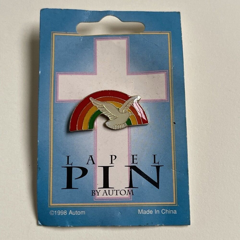 Vintage Rainbow Dove White Bird of Peace Enamel Lapel Pin Badge 1999